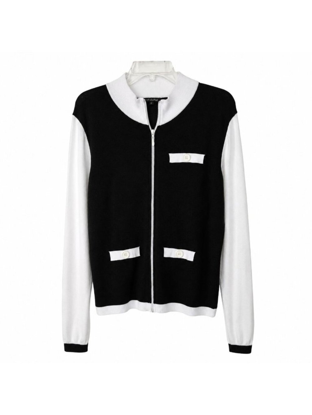 Vintage Pierri New York Zip Front Sweater XL Black White Colorblock Rayon Blend